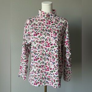PEBBLE COURT Vintage Mock Neck Retro Floral  Long Sleeve Women's Top-Made in USA